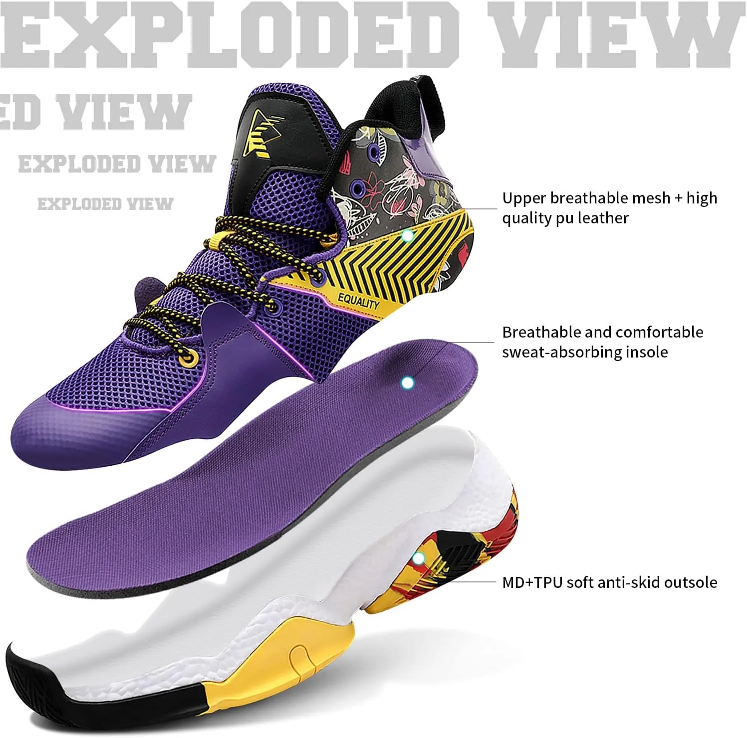 ASHION Mens Basketball Shoes Lightweight Breathable Sneakers Anti Slip Sports Shoes for Running Walking