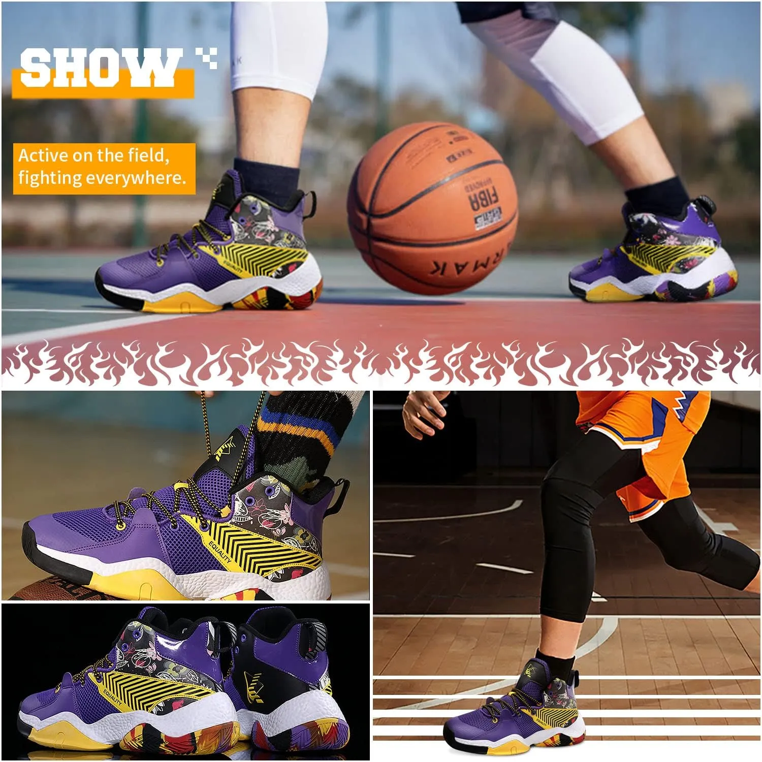 ASHION Mens Basketball Shoes Lightweight Breathable Sneakers Anti Slip Sports Shoes for Running Walking