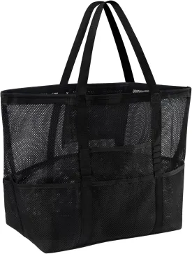 Ayieyill Mesh Beach Bag Tote Bag for Women, Foldable Swim Large Beach Tote Bag with Zipper Pockets Waterproof Sandproof