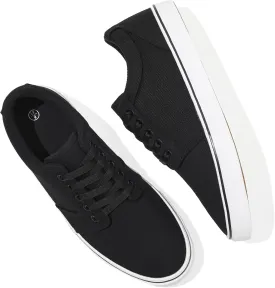 BENPAO Mens White Casual Shoes All Black Fashion Sneakers for Men Low Top Lace Up Canvas Shoes