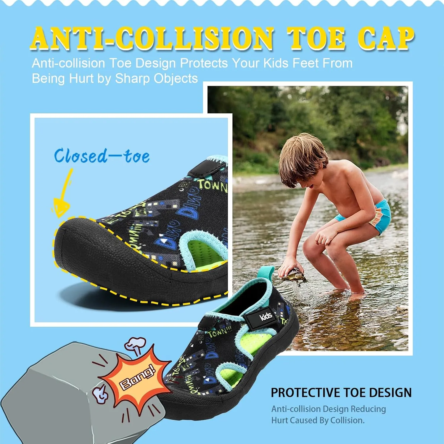 Boys Girls Water Shoes Quick-Dry Wide Toe Box Shoes Toddler Cute Beach Swim Pool Shoes(Toddler/Little Kid)