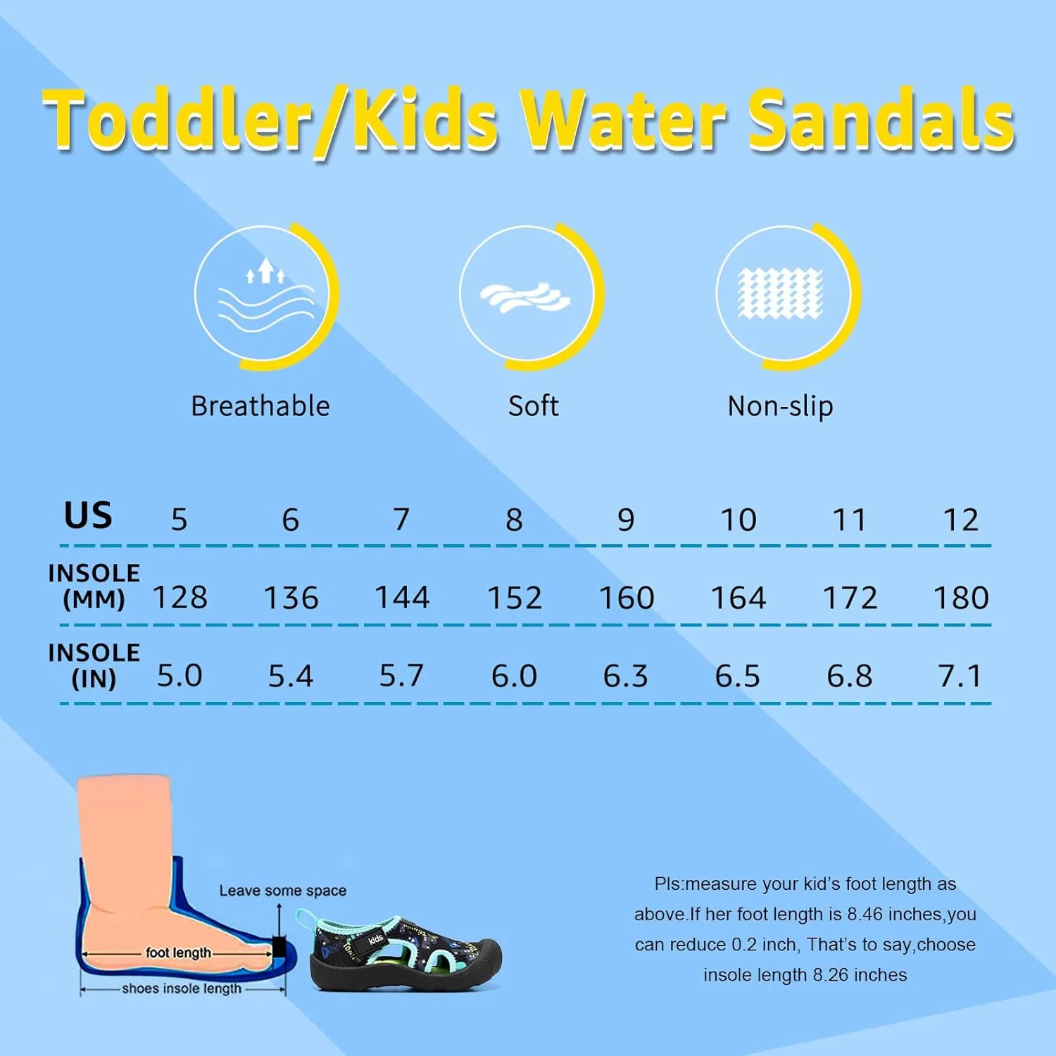 Boys Girls Water Shoes Quick-Dry Wide Toe Box Shoes Toddler Cute Beach Swim Pool Shoes(Toddler/Little Kid)