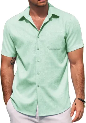 COOFANDY Men's Linen Shirts Short Sleeve Casual Shirts Summer Beach Button Down Shirts with Pocket