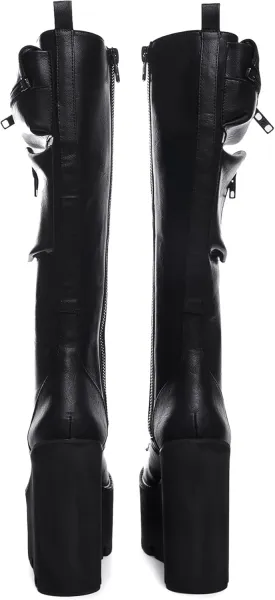 Dolls Kill Obsidian Pocket Platform Boots by Current Mood  Vegan Leather Knee High Boots for Grunge Fashion