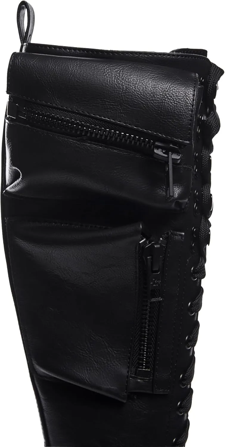 Dolls Kill Obsidian Pocket Platform Boots by Current Mood  Vegan Leather Knee High Boots for Grunge Fashion