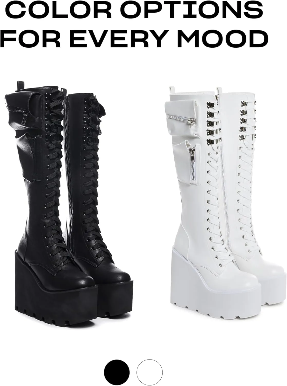 Dolls Kill Obsidian Pocket Platform Boots by Current Mood  Vegan Leather Knee High Boots for Grunge Fashion