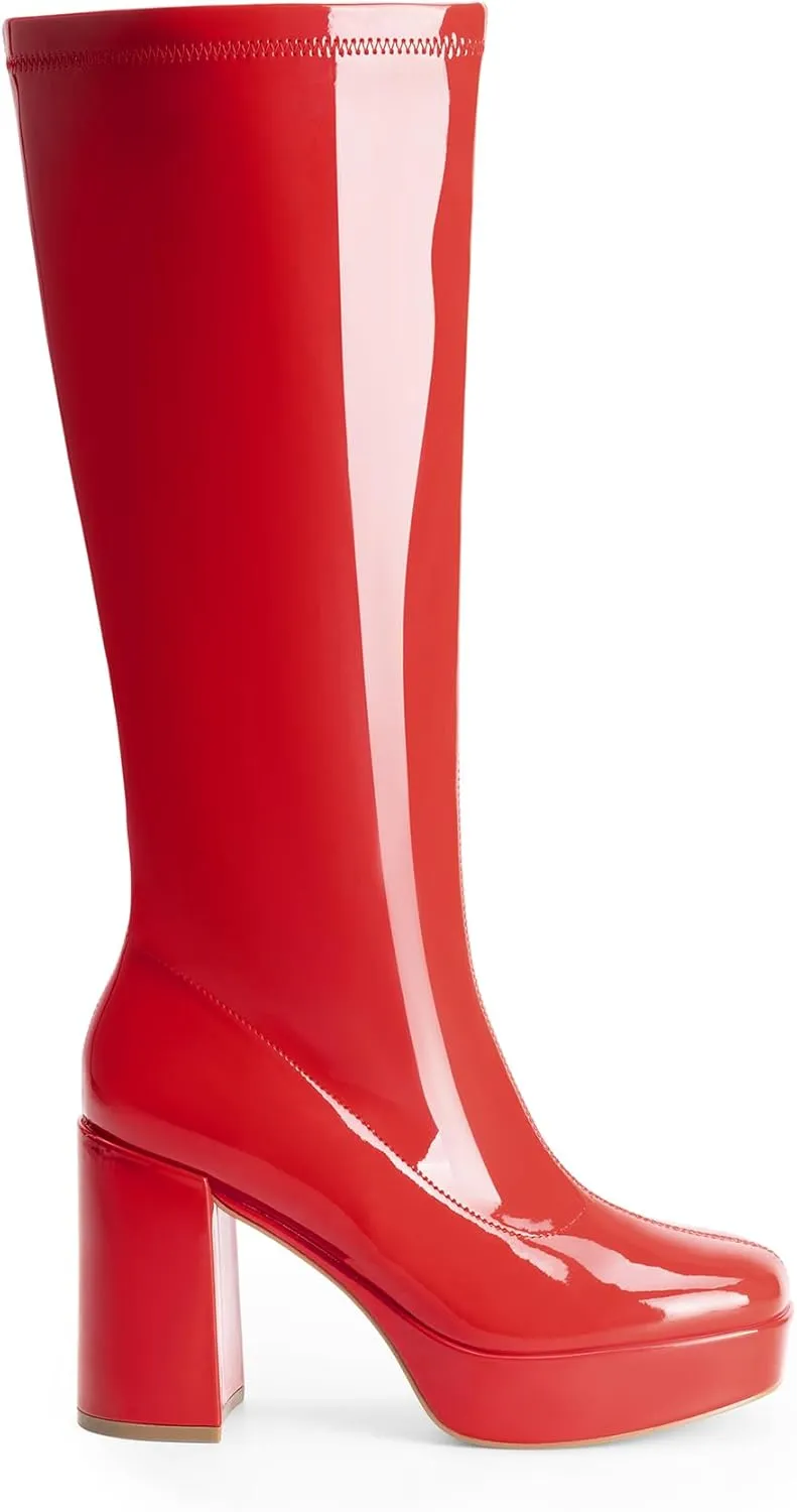 DREAM PAIRS Women's Platform Knee High Boots Chunky Block Heel Side Zipper Cute Gogo Boots