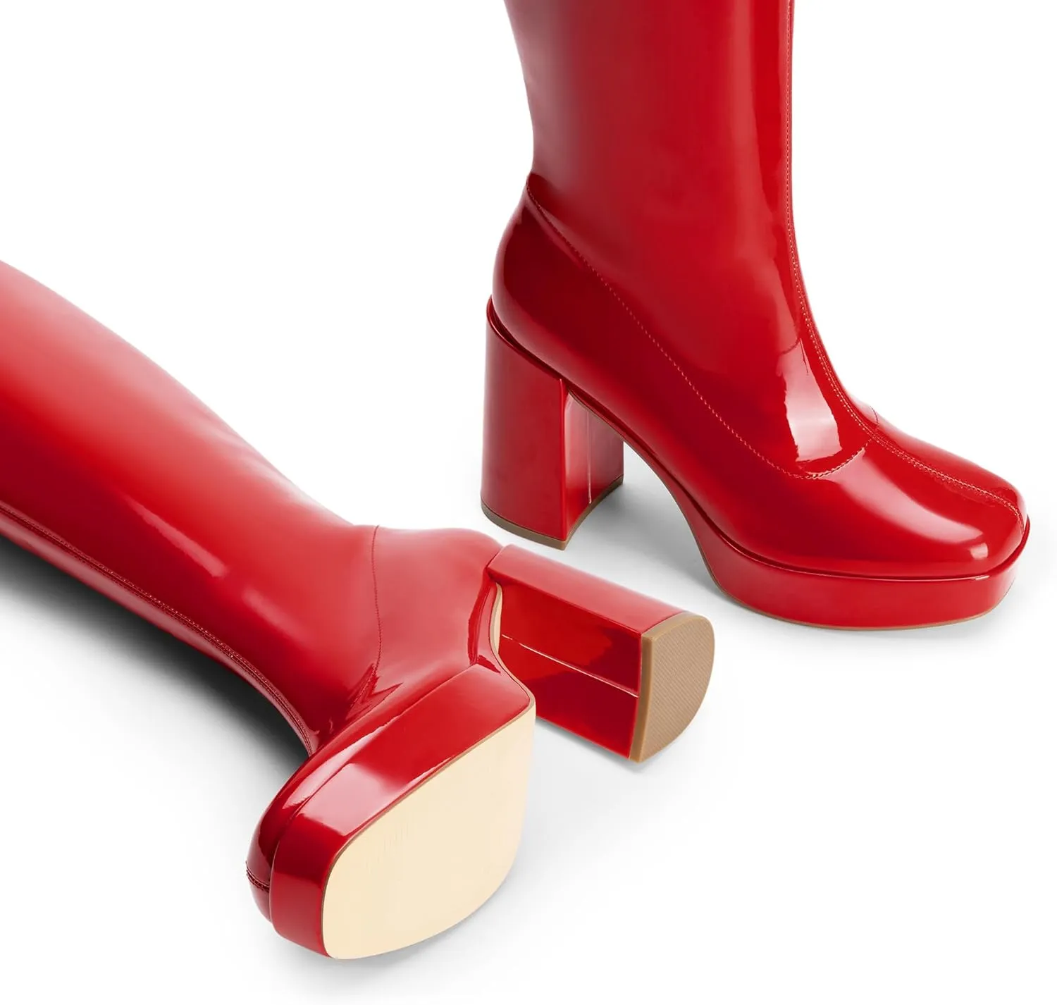 DREAM PAIRS Women's Platform Knee High Boots Chunky Block Heel Side Zipper Cute Gogo Boots