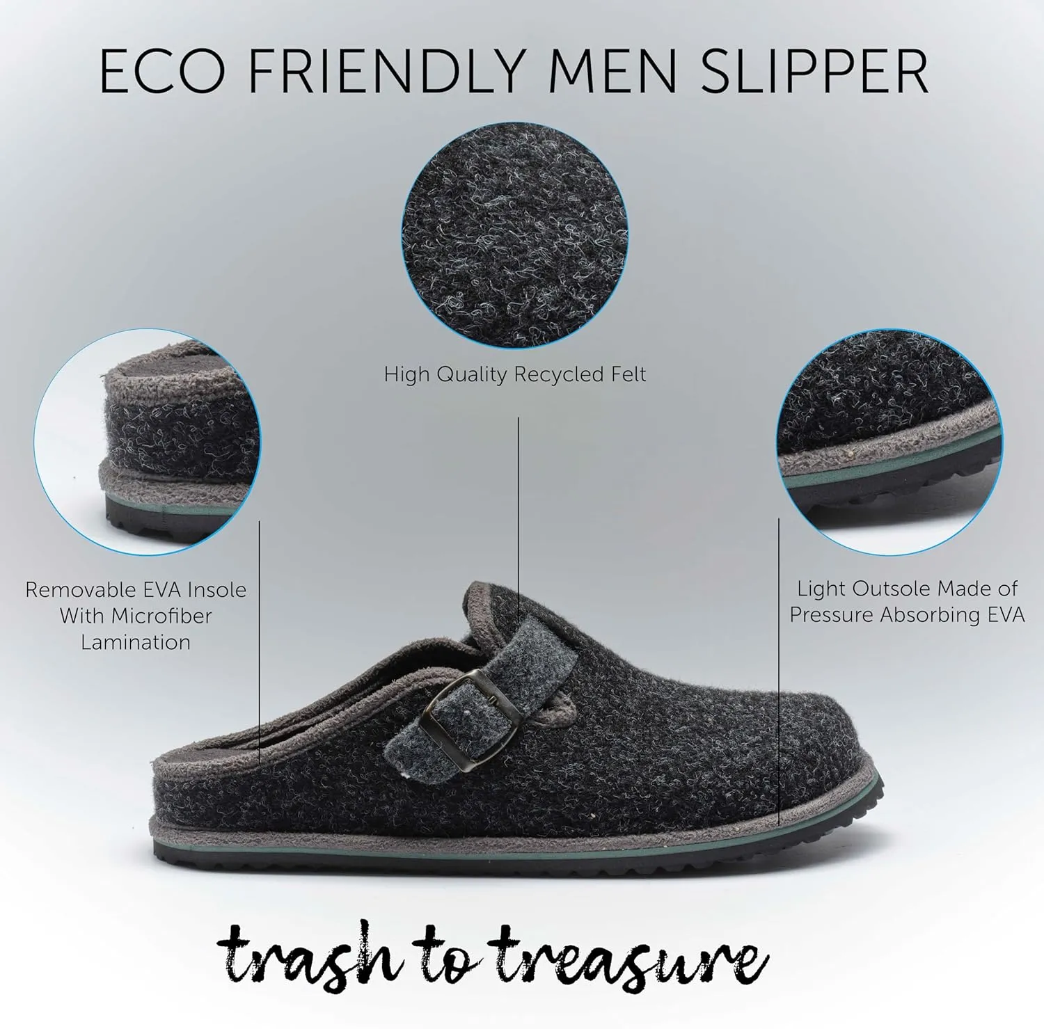 Eco-Friendly Men's Slippers: Recycled, Ultra Comfortable, Soft, Perfect for Indoors & Outdoors Slippers, Metal Buckle
