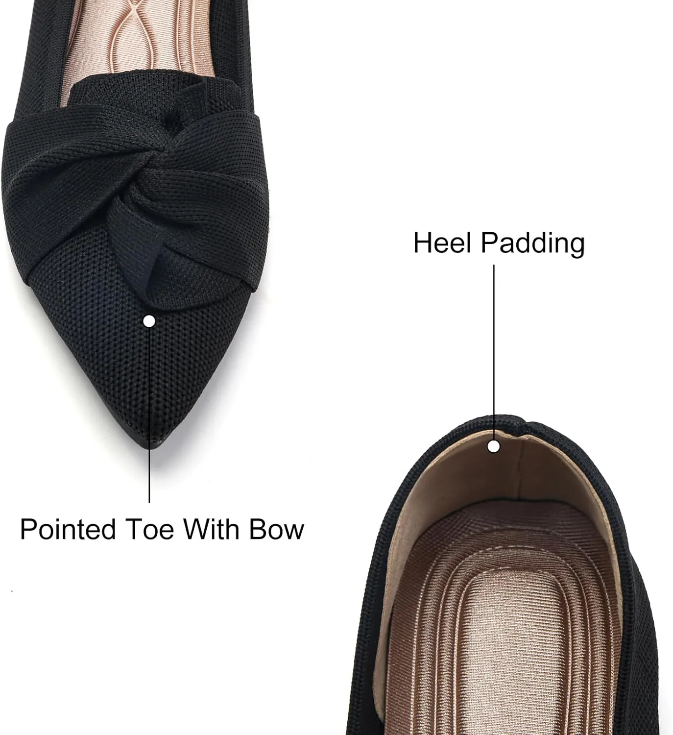 Flats for Womens Pointed Toe Ballet Flats with Bow Comfortable Knit Dressy Flats