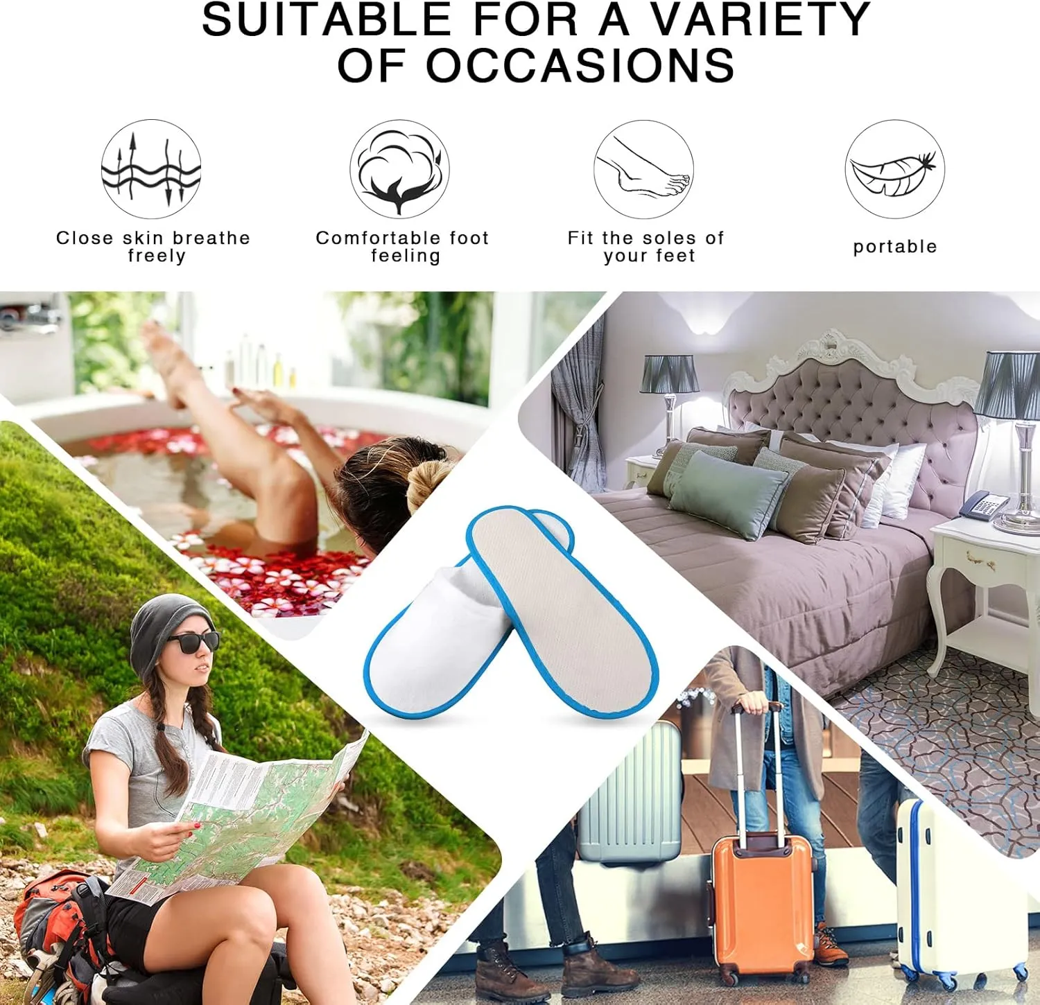 Geyoga 30 Pairs Disposable Spa Slippers for Guest Non Slip House Hotel Closed Toe Indoor Slipper for Men Women Home Wedding Travel, 2 Size