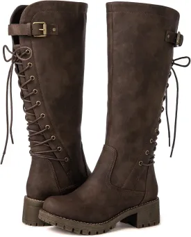 GLOBALWIN Women's Lace Up Back Knee High Fashion Boots