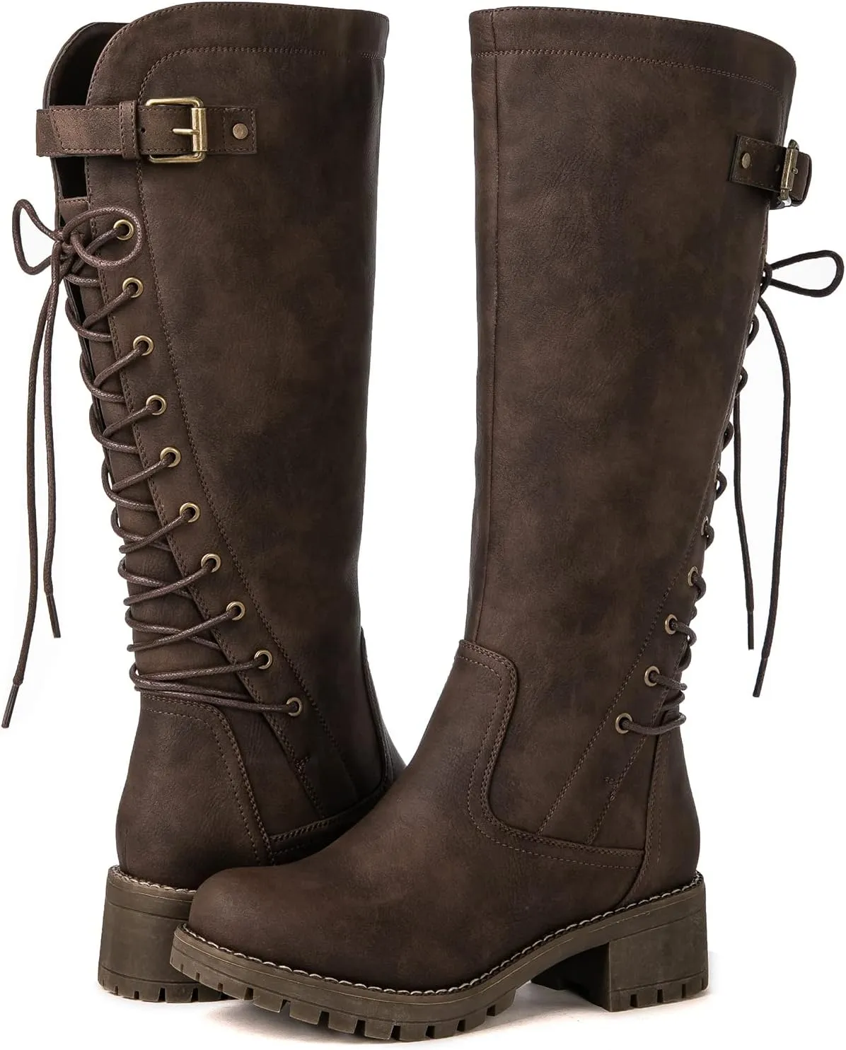 GLOBALWIN Women's Lace Up Back Knee High Fashion Boots