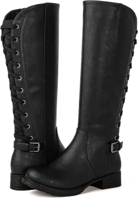 GLOBALWIN Women's Quilted Knee High Fashion Boots Strappy Boots For Women