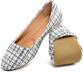 HEAWISH Womens Round Toe Flats Shoes Ballet Flats Dressy Comfortable White Green Flats for Women