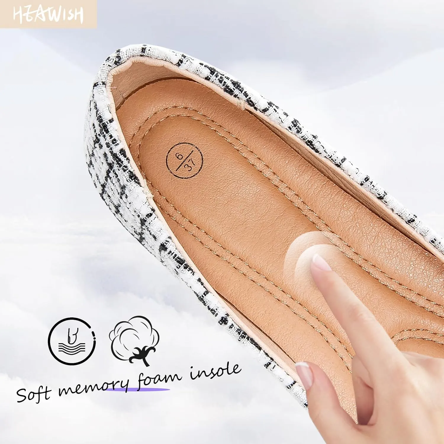 HEAWISH Womens Round Toe Flats Shoes Ballet Flats Dressy Comfortable White Green Flats for Women