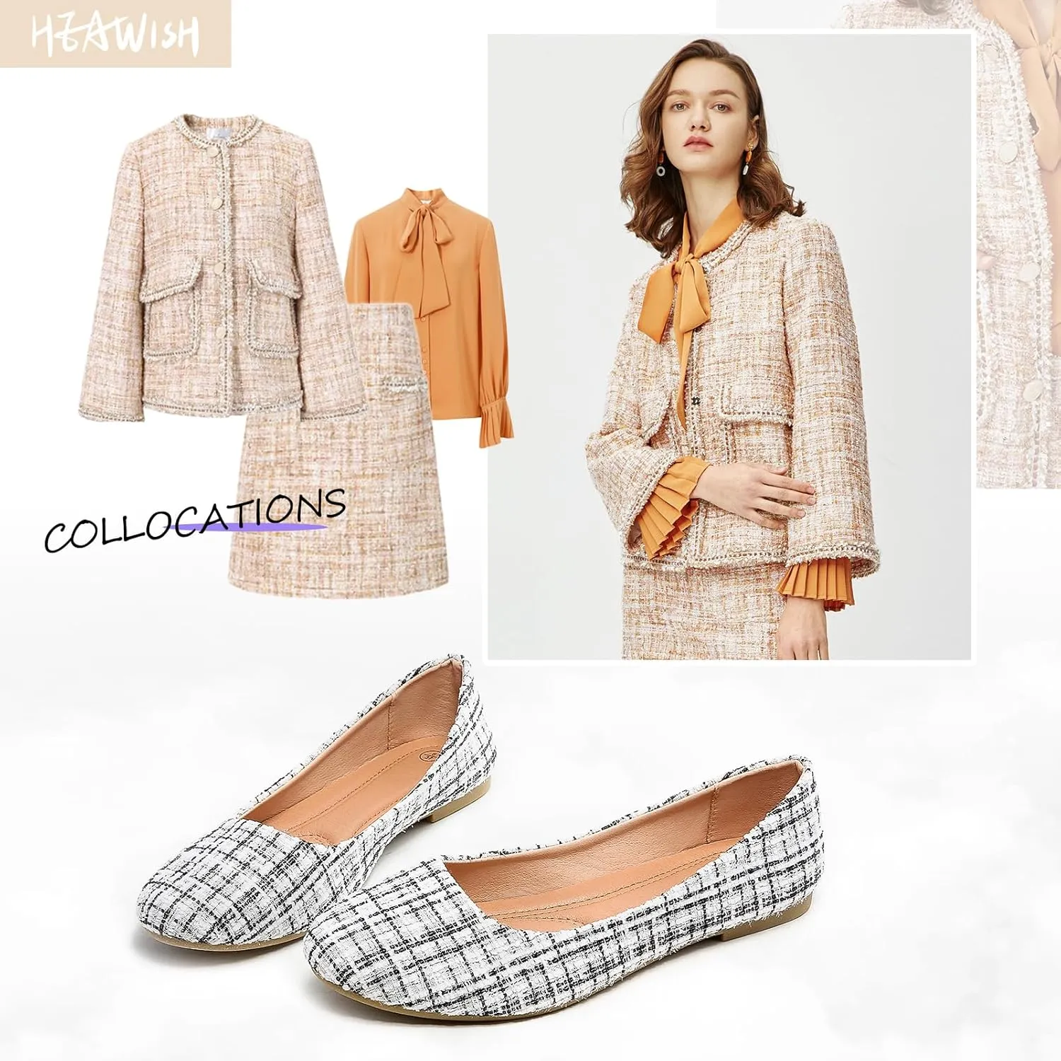HEAWISH Womens Round Toe Flats Shoes Ballet Flats Dressy Comfortable White Green Flats for Women