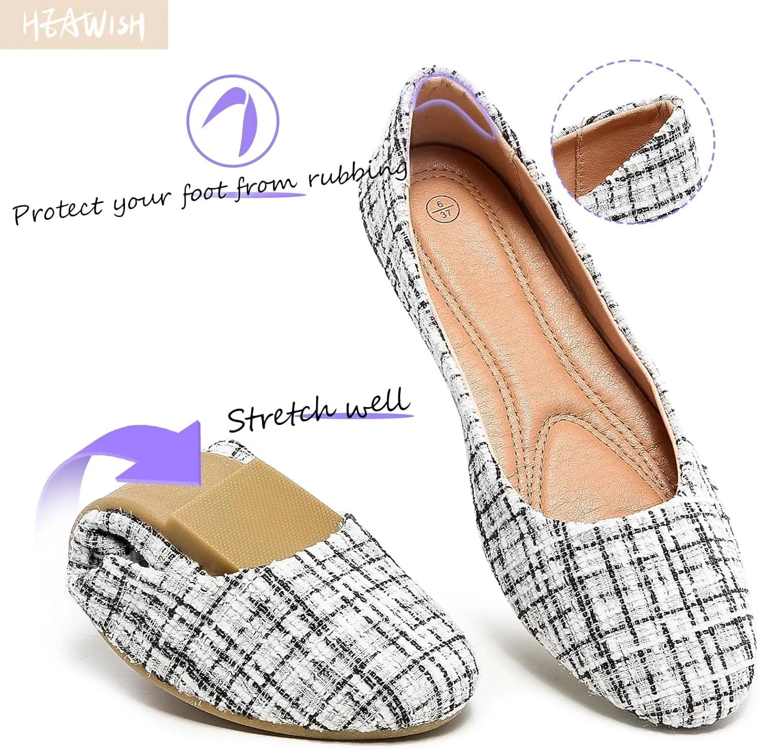 HEAWISH Womens Round Toe Flats Shoes Ballet Flats Dressy Comfortable White Green Flats for Women