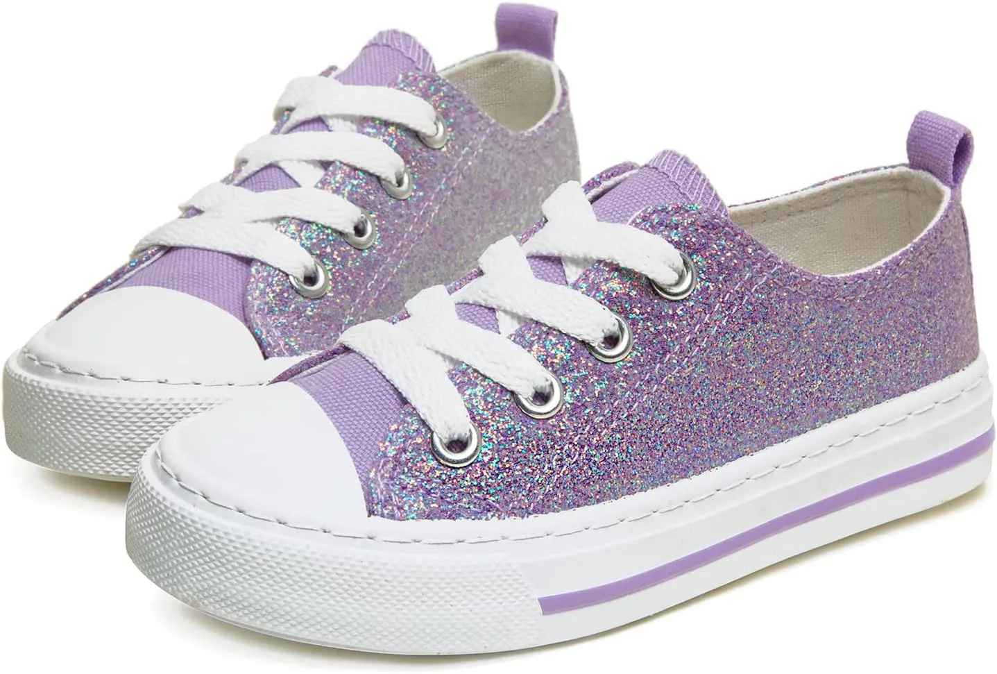 HugRain Little Girls Kids Classic Sparkle Low Top Lace Up Sneakers Walking Shoes
