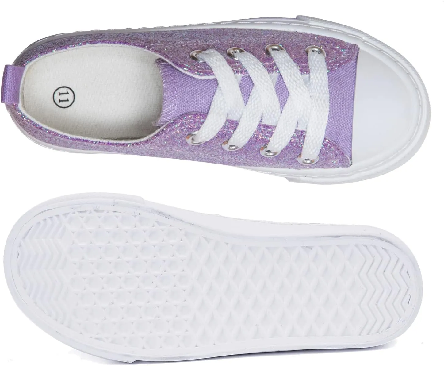 HugRain Little Girls Kids Classic Sparkle Low Top Lace Up Sneakers Walking Shoes