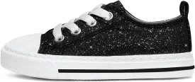 HugRain Little Girls Kids Classic Sparkle Low Top Lace Up Sneakers Walking Shoes