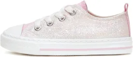 HugRain Little Girls Kids Classic Sparkle Low Top Lace Up Sneakers Walking Shoes