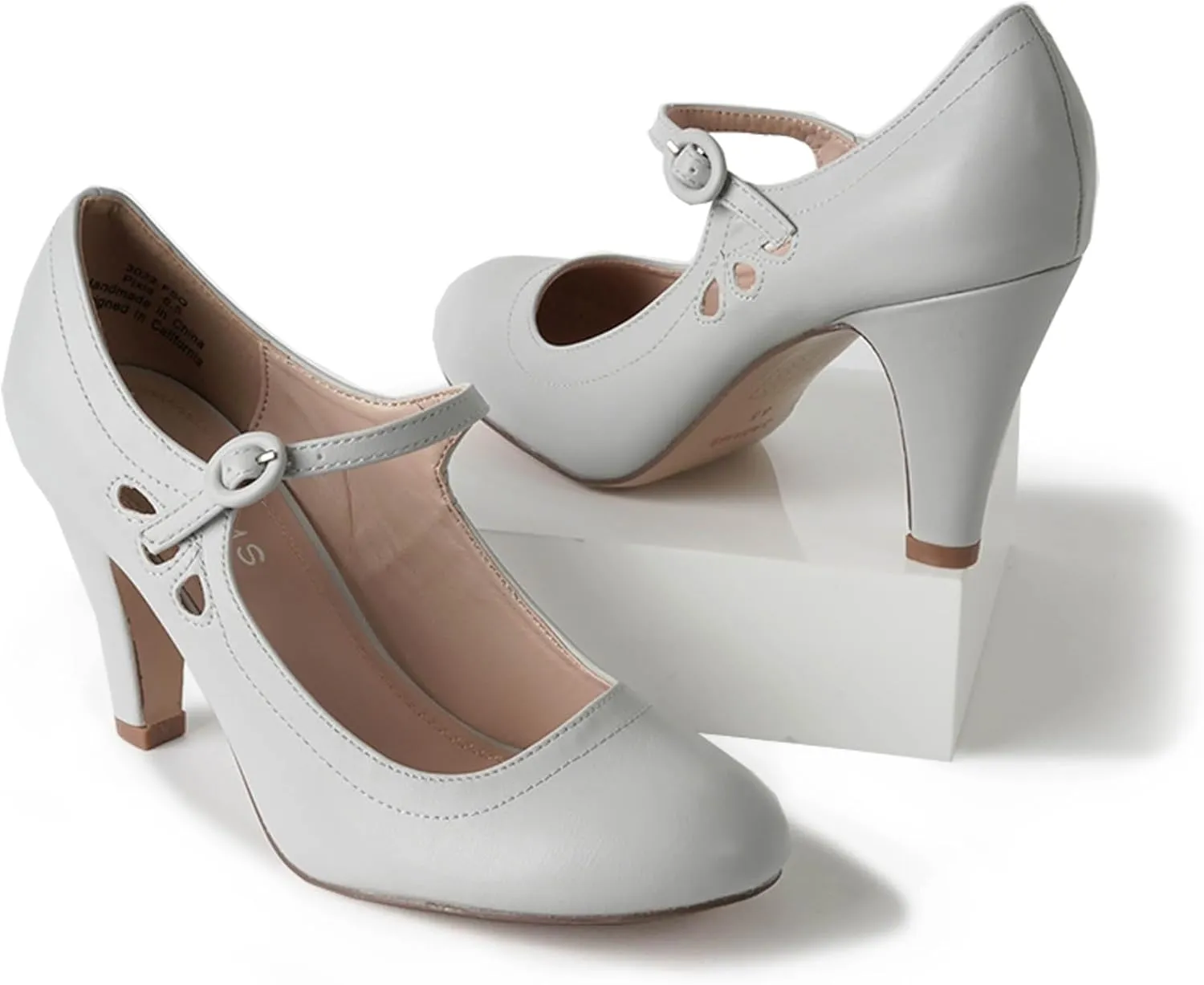 J. Adams Pixie Mary Jane Shoes Women Oxford Pumps - Cute Low Kitten High Heels - Retro Vintage Shoes for Women 1950s Mary Janes Round Toe Shoe with Ankle Strap - Women Dress Shoes