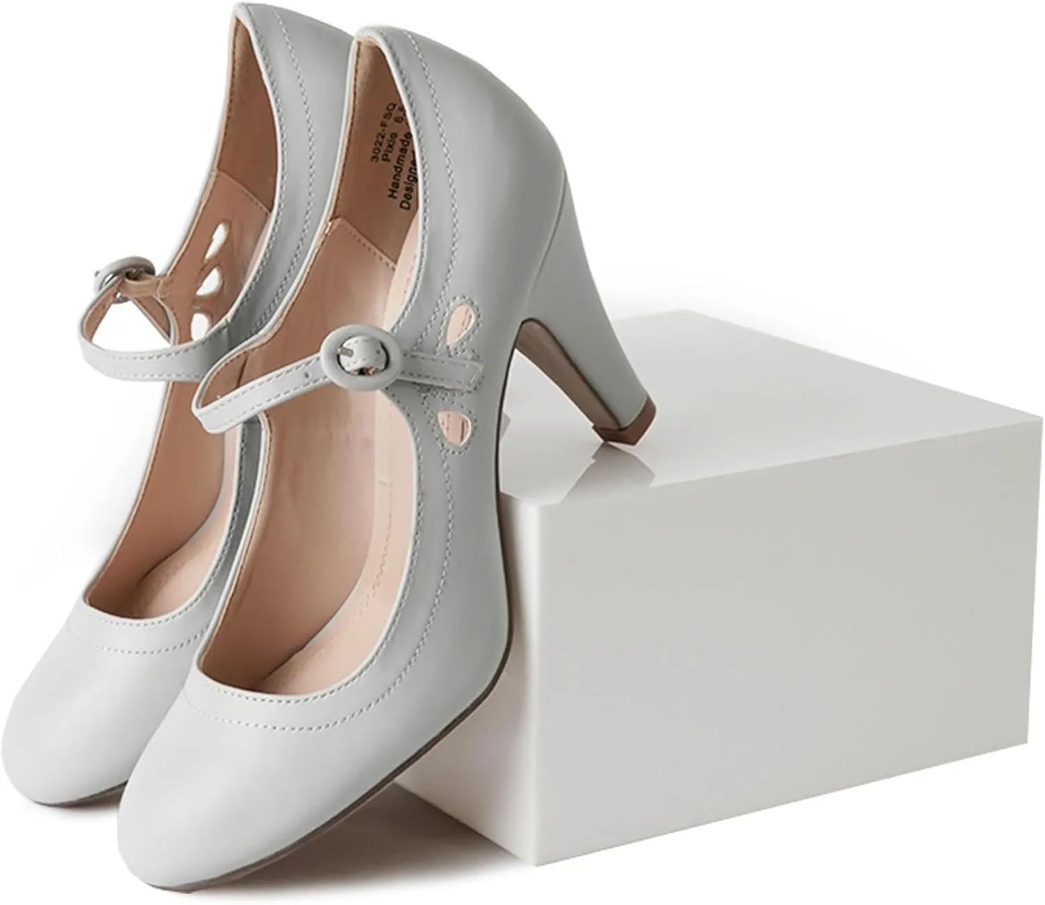 J. Adams Pixie Mary Jane Shoes Women Oxford Pumps - Cute Low Kitten High Heels - Retro Vintage Shoes for Women 1950s Mary Janes Round Toe Shoe with Ankle Strap - Women Dress Shoes