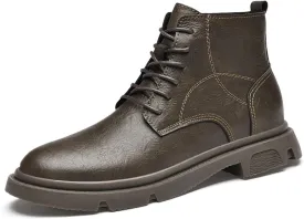 Men's Invisible Height Increasing Elevator Shoes 2.36" Ankle Boots Chunky Business Dress Boots Lace up Mid-Top Casual Retro Stylish Boots