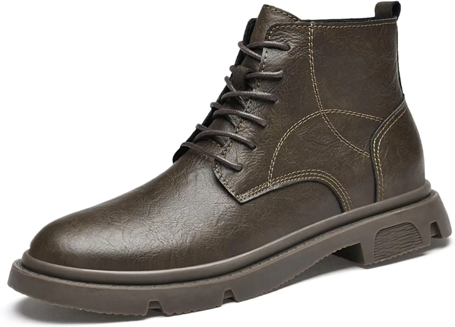 Men's Invisible Height Increasing Elevator Shoes 2.36" Ankle Boots Chunky Business Dress Boots Lace up Mid-Top Casual Retro Stylish Boots