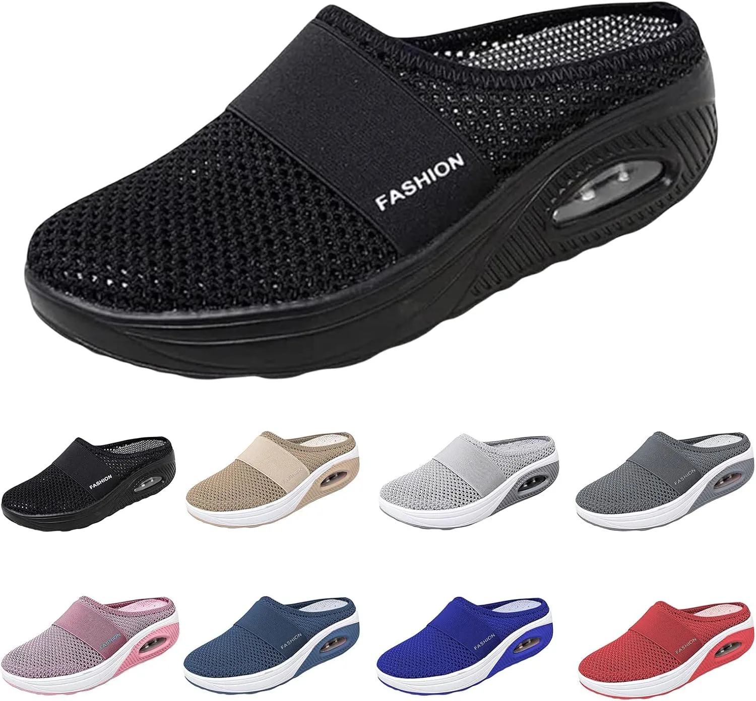 Mules for Women 2025 Summer Slip On Closed Toe Shoes Wide Width Clogs Mesh Slippers Air Cushion Orthopedic Diabetic Walking Shoes Backless Breathable Sneakers with Arch-Support Beach Sandals