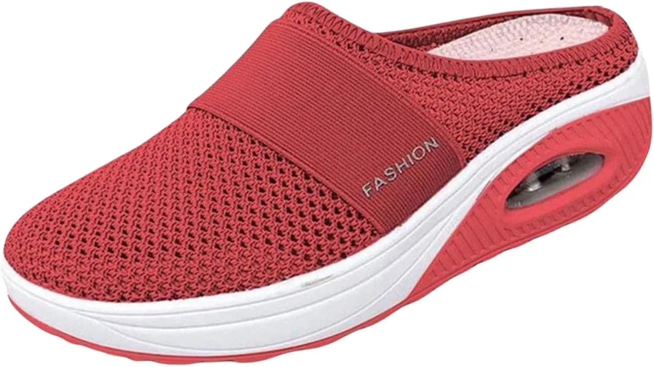 Mules for Women 2025 Summer Slip On Closed Toe Shoes Wide Width Clogs Mesh Slippers Air Cushion Orthopedic Diabetic Walking Shoes Backless Breathable Sneakers with Arch-Support Beach Sandals