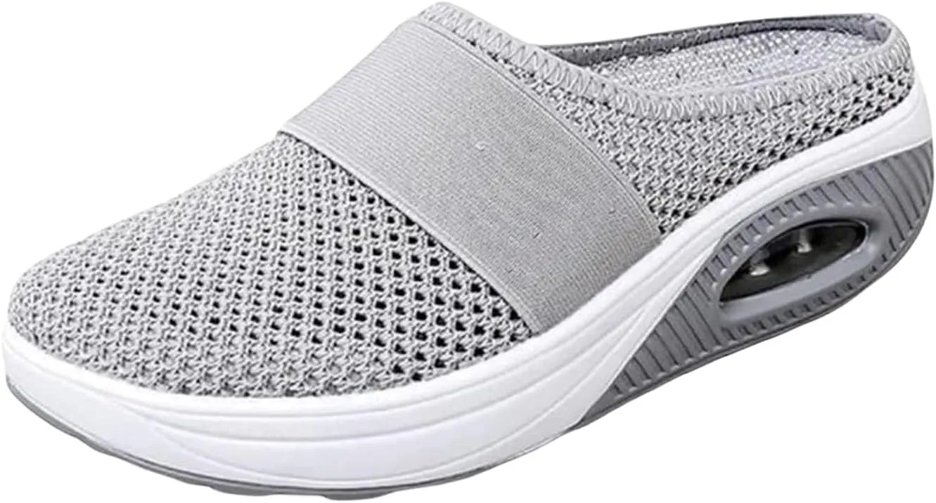 Mules for Women 2025 Summer Slip On Closed Toe Shoes Wide Width Clogs Mesh Slippers Air Cushion Orthopedic Diabetic Walking Shoes Backless Breathable Sneakers with Arch-Support Beach Sandals