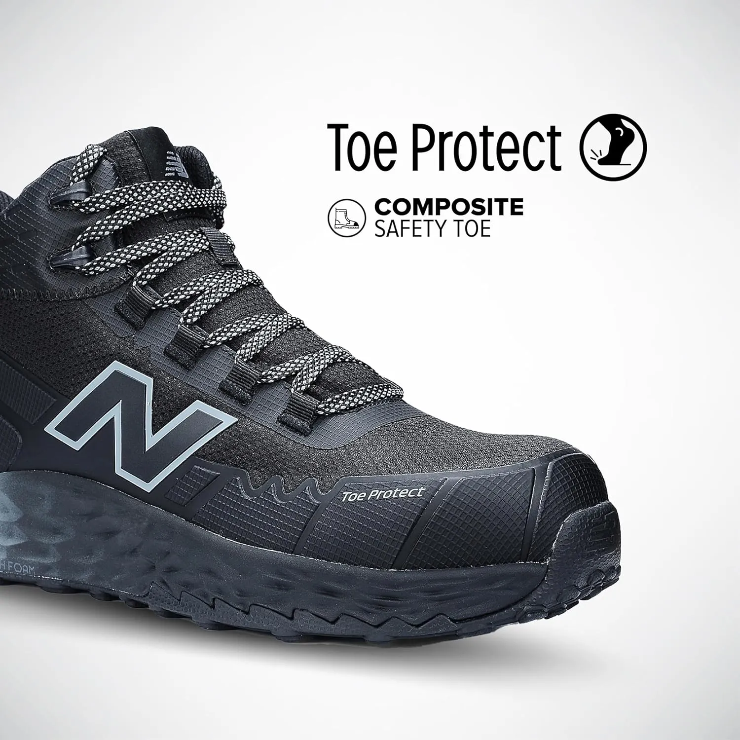 New Balance Fresh Foam Cremorne Composite Toe Safety Shoes for Men - Non Slip, Electrical Hazard - Black/Grey, Mid