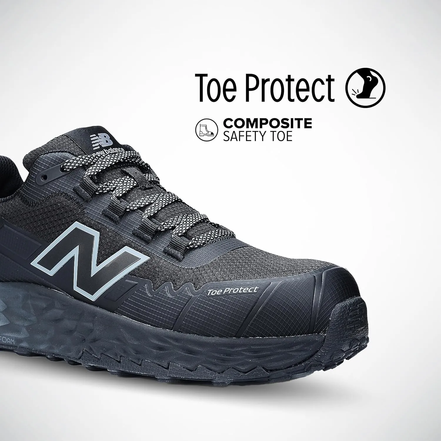 New Balance Fresh Foam Cremorne Composite Toe Safety Shoes for Men - Non Slip, Electrical Hazard - Wide Fit, Black/Grey, Low