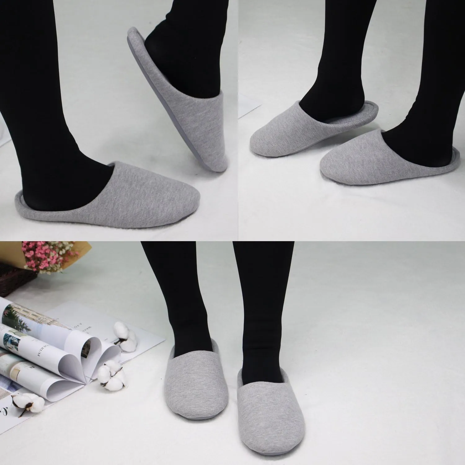 ofoot Women's Non-Slip House Slippers - Lightweight Cotton Memory Foam Indoor Slip-On, Machine Washable & Foldable Travel Design for Home, Yoga, Narrow/Wide Fit Options
