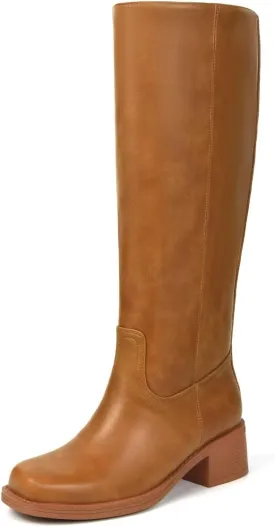 Platform Women's Knee High Square Toe Chunky Block Heel Long Wide Calf Riding Pull On Campus Boots