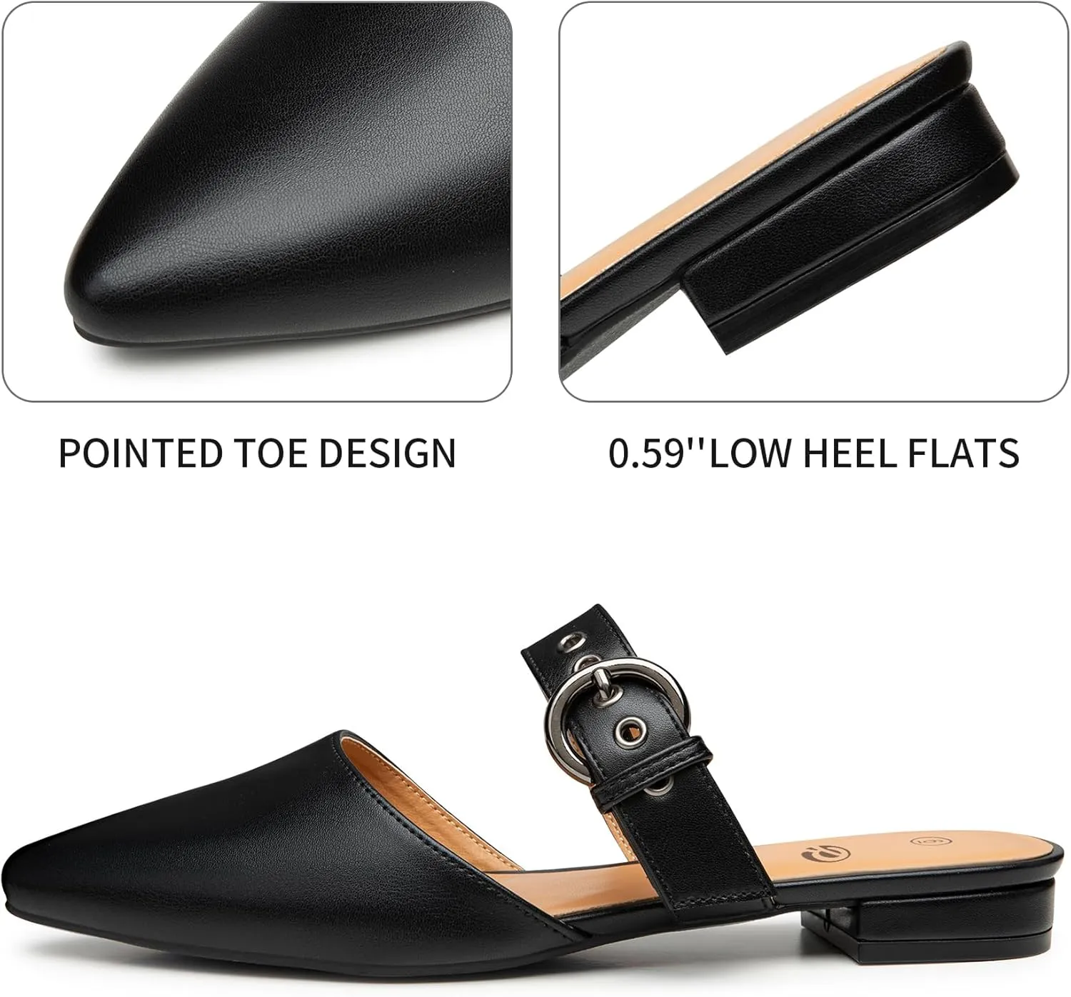 Rekayla Mules for Women Adjustable Strap Pointed Toe Backless Loafer Shoes