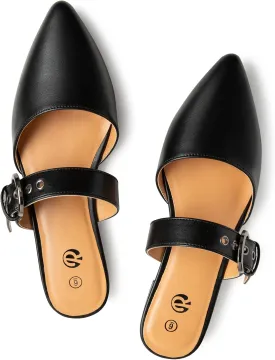 Rekayla Mules for Women Adjustable Strap Pointed Toe Backless Loafer Shoes