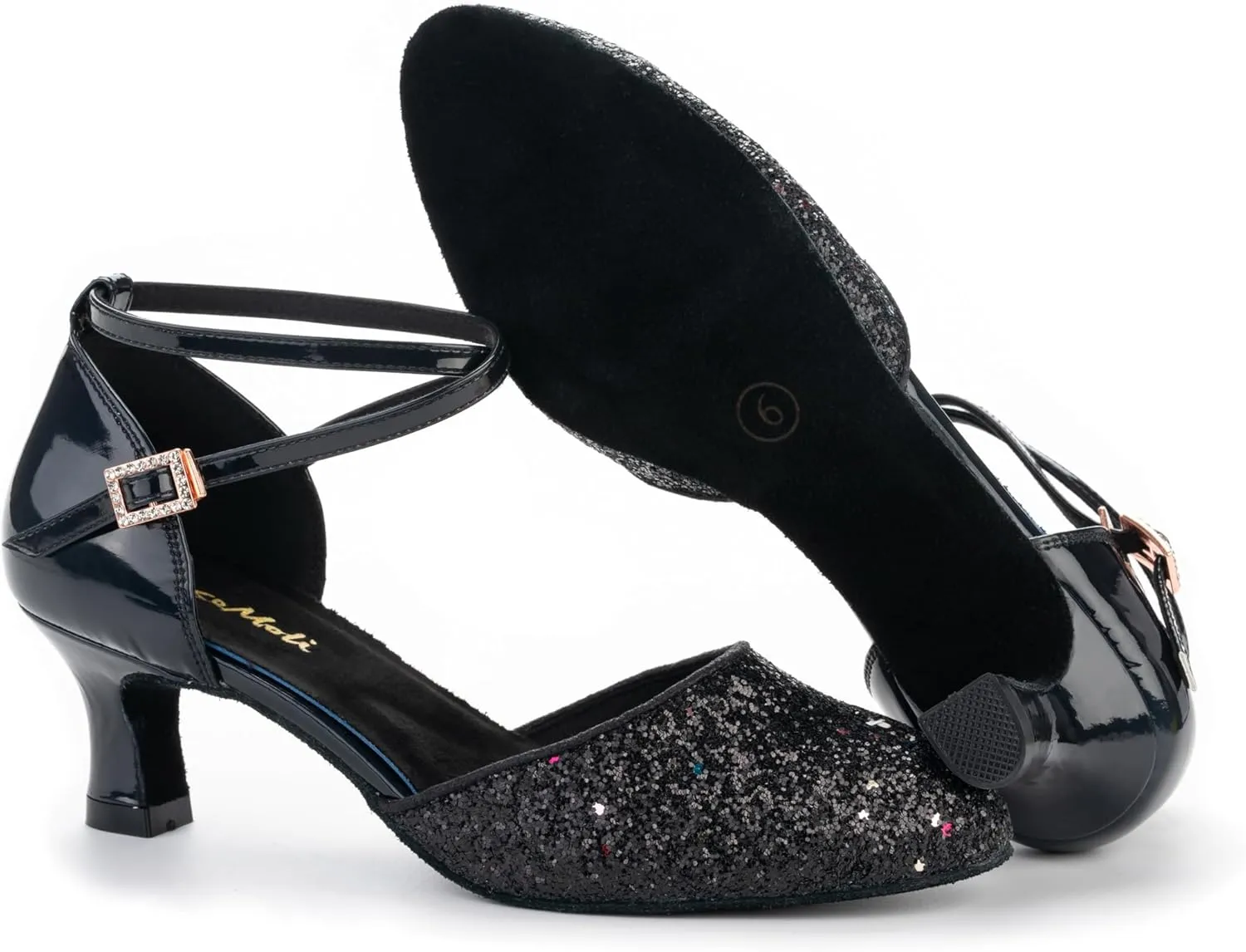 RoseMoli 1920s Shoes for Women Salsa Ballroom Dance Shoes for Woman Low Heels Dancing Pumps for Latin Tango Flapper Character Party Glitter Shoe