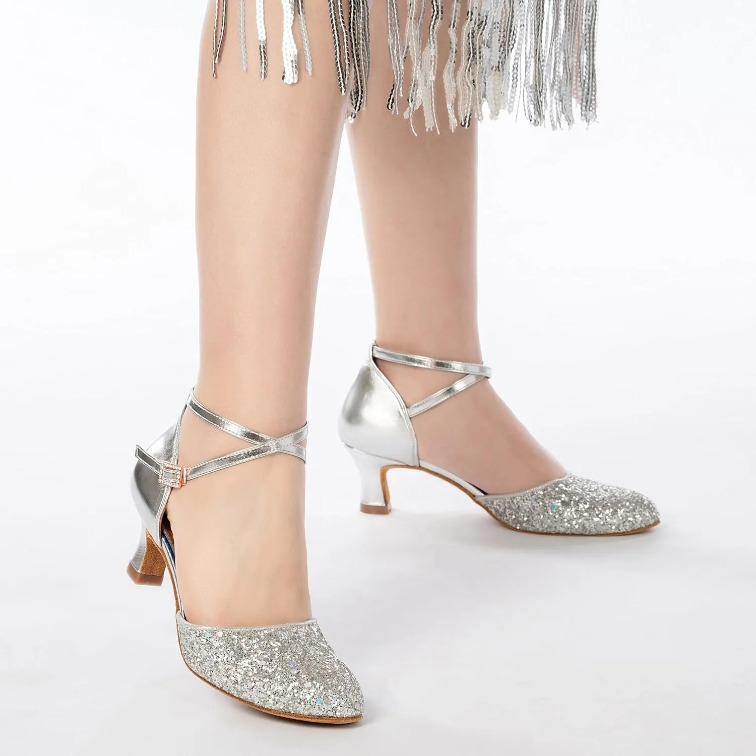 RoseMoli 1920s Shoes for Women Salsa Ballroom Dance Shoes for Woman Low Heels Dancing Pumps for Latin Tango Flapper Character Party Glitter Shoe