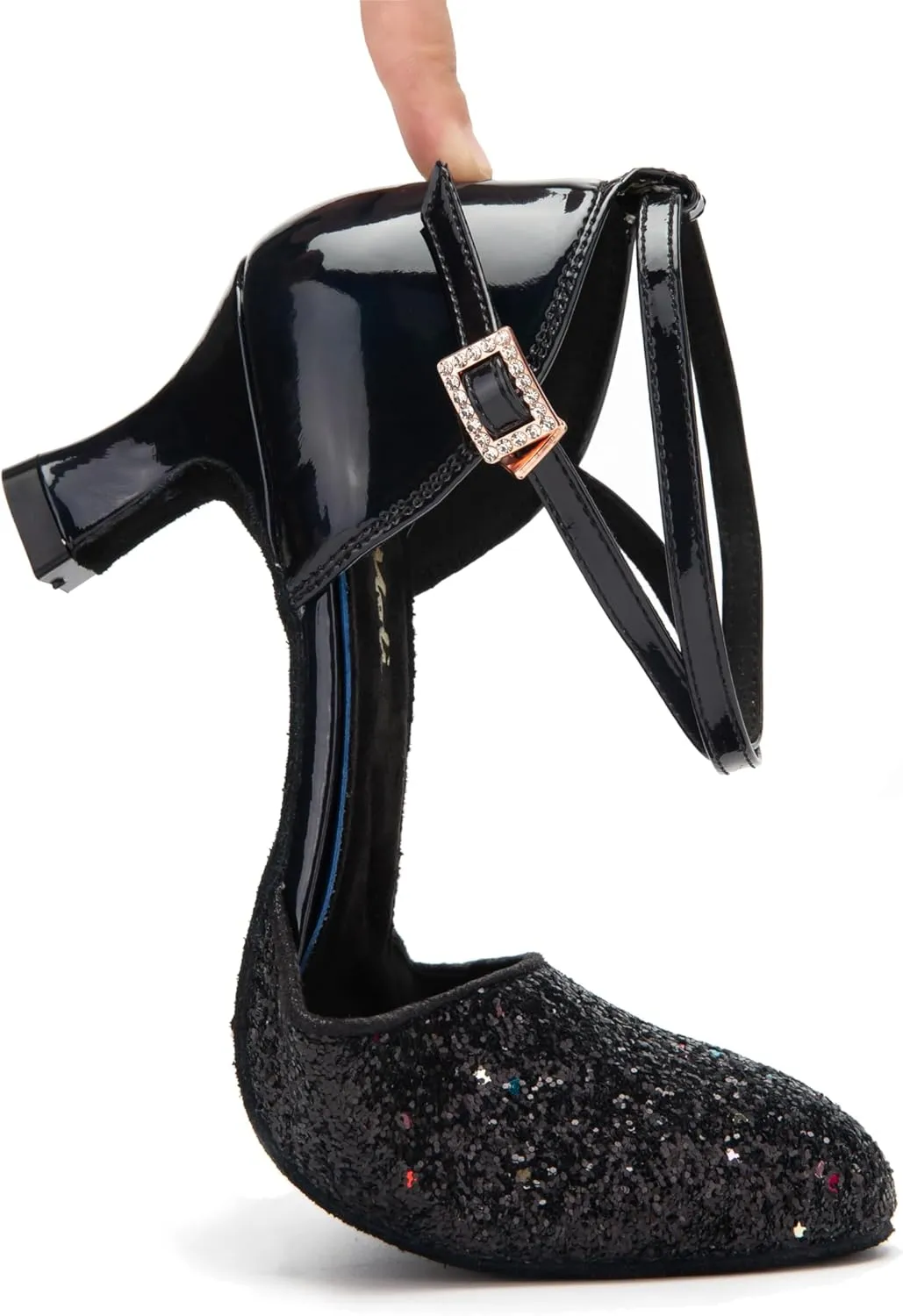 RoseMoli 1920s Shoes for Women Salsa Ballroom Dance Shoes for Woman Low Heels Dancing Pumps for Latin Tango Flapper Character Party Glitter Shoe