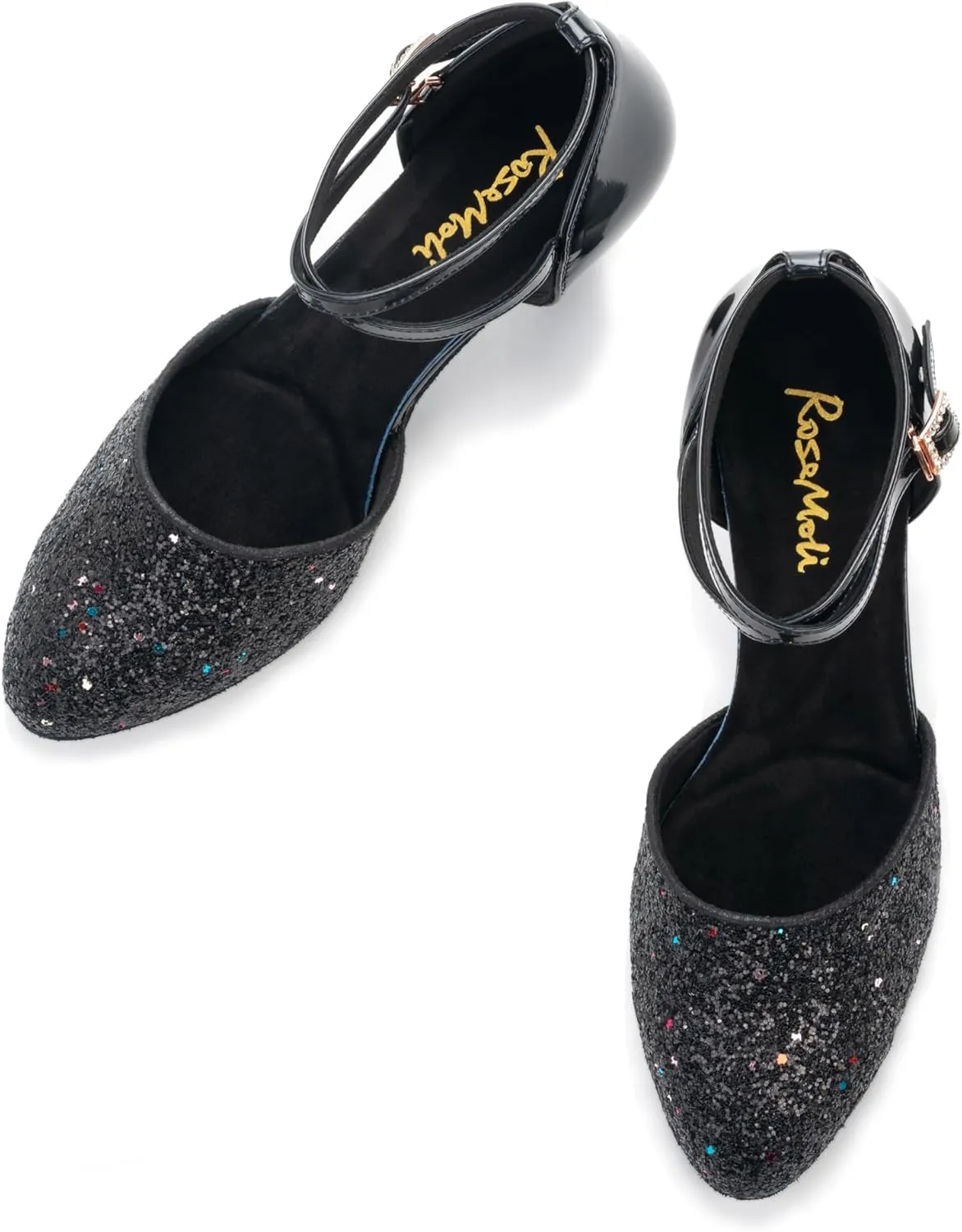 RoseMoli 1920s Shoes for Women Salsa Ballroom Dance Shoes for Woman Low Heels Dancing Pumps for Latin Tango Flapper Character Party Glitter Shoe