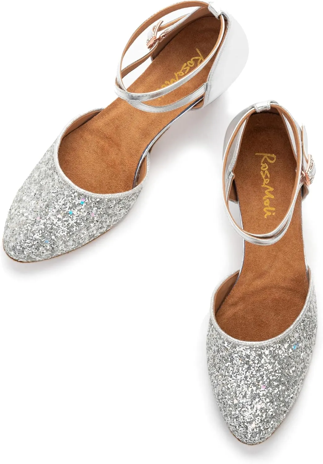 RoseMoli 1920s Shoes for Women Salsa Ballroom Dance Shoes for Woman Low Heels Dancing Pumps for Latin Tango Flapper Character Party Glitter Shoe