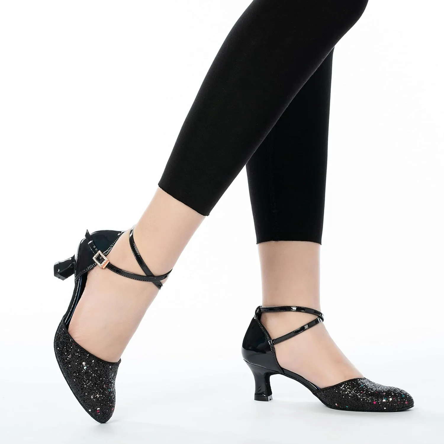 RoseMoli 1920s Shoes for Women Salsa Ballroom Dance Shoes for Woman Low Heels Dancing Pumps for Latin Tango Flapper Character Party Glitter Shoe