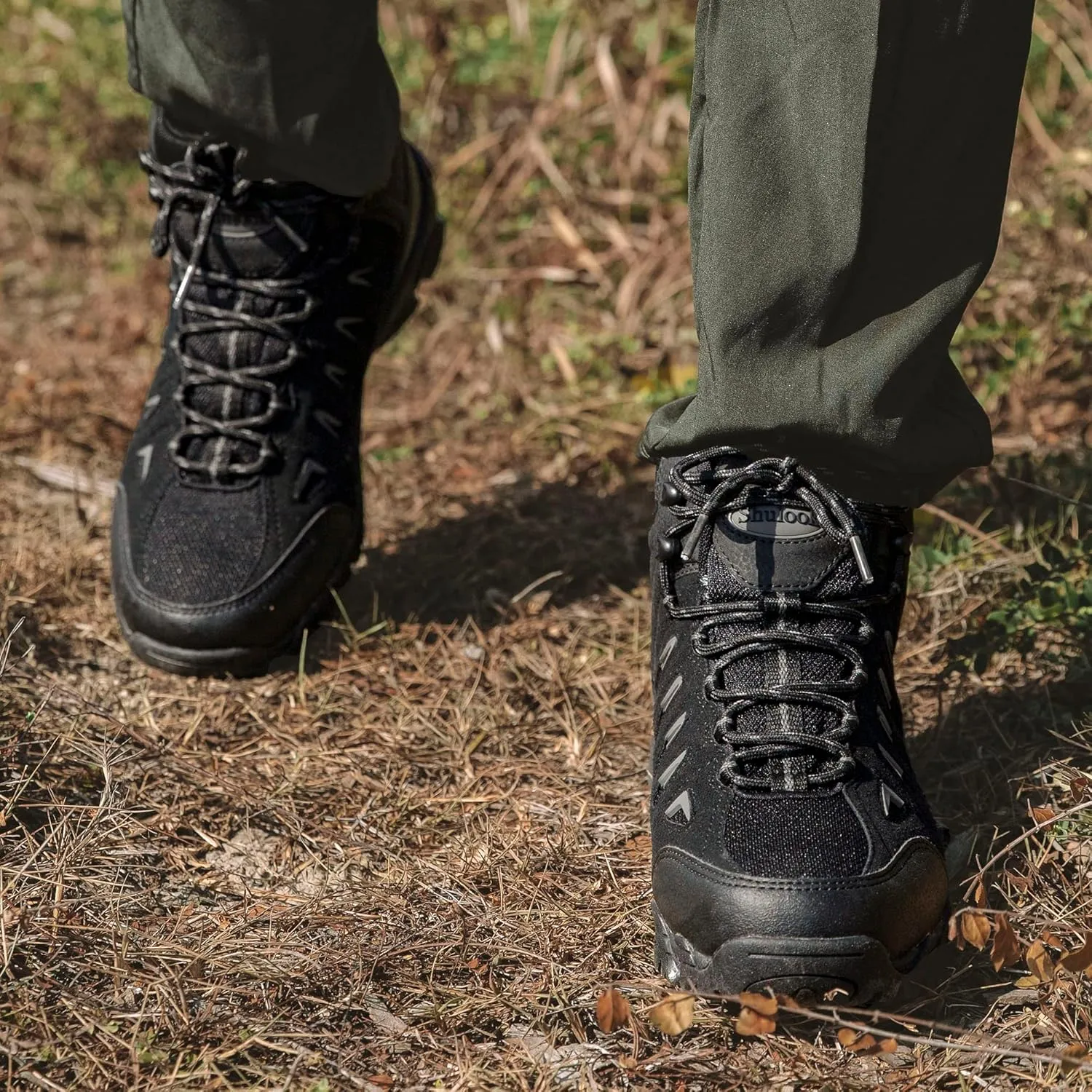 SHULOOK Men's Waterproof Hiking Boots Non-Slip Lightweight Outdoor Mid Top Ankle Boot Breathable Hiker Work Trekking Shoes