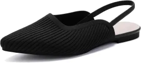 Slingback Flats for Women Pointed Toe Flats Breathable Knit Comfortable Dressy Casual for Work Office Slip on Ballet Flats