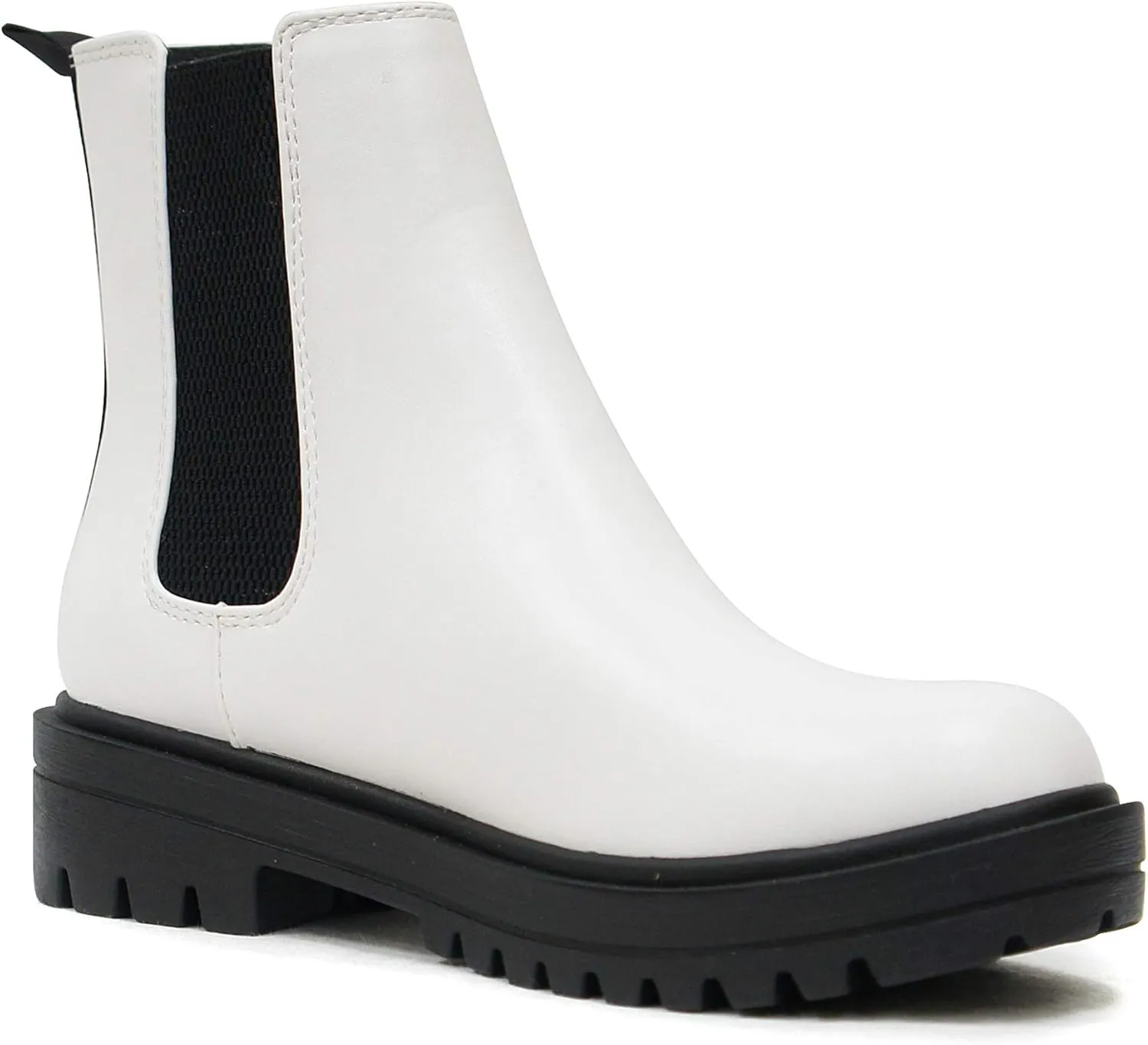 Soda Pilot ~ Women Lug Sole Low Heel Chelsea Fashion Ankle Bootie w/Double Elastic Gore