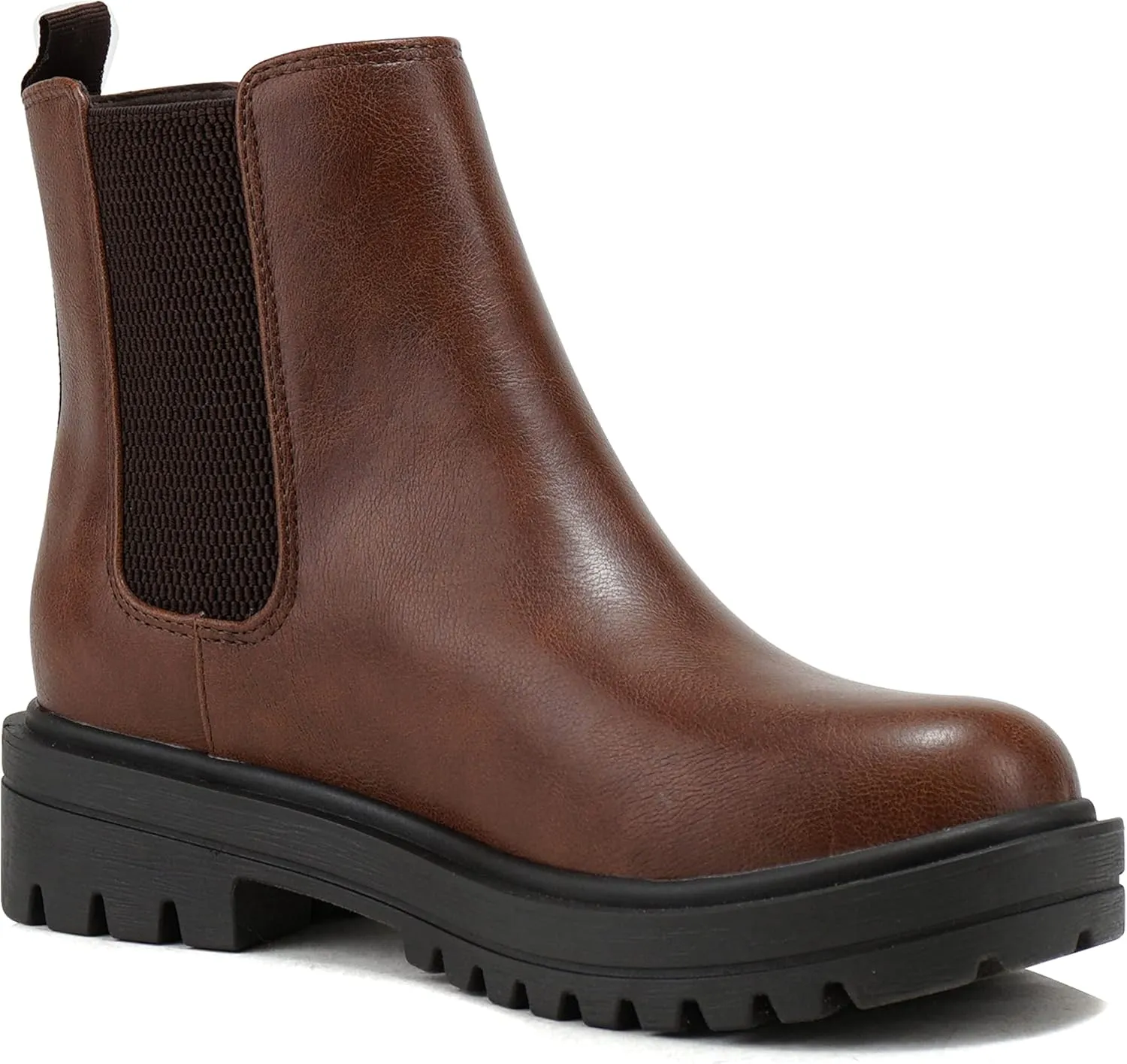 Soda Pilot ~ Women Lug Sole Low Heel Chelsea Fashion Ankle Bootie w/Double Elastic Gore