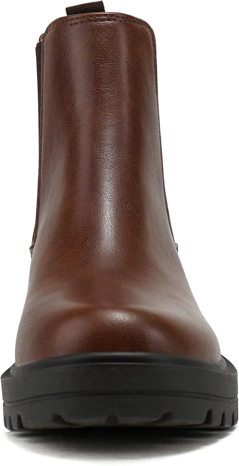 Soda Pilot ~ Women Lug Sole Low Heel Chelsea Fashion Ankle Bootie w/Double Elastic Gore
